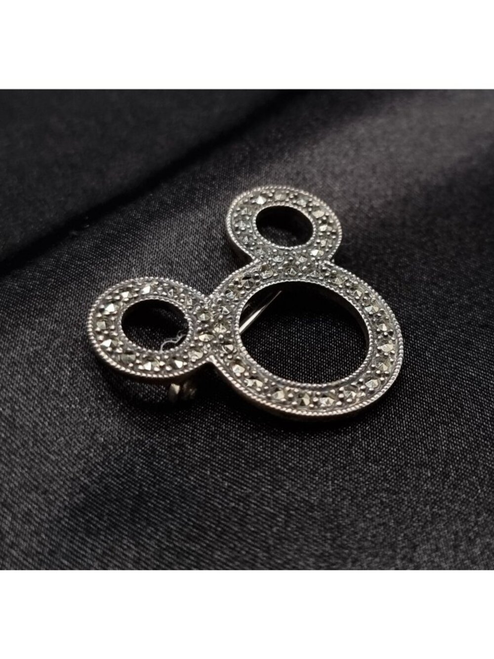 Vintage Judith Jack Disney 925 Silver Marcasite Mickey Mouse Brooch